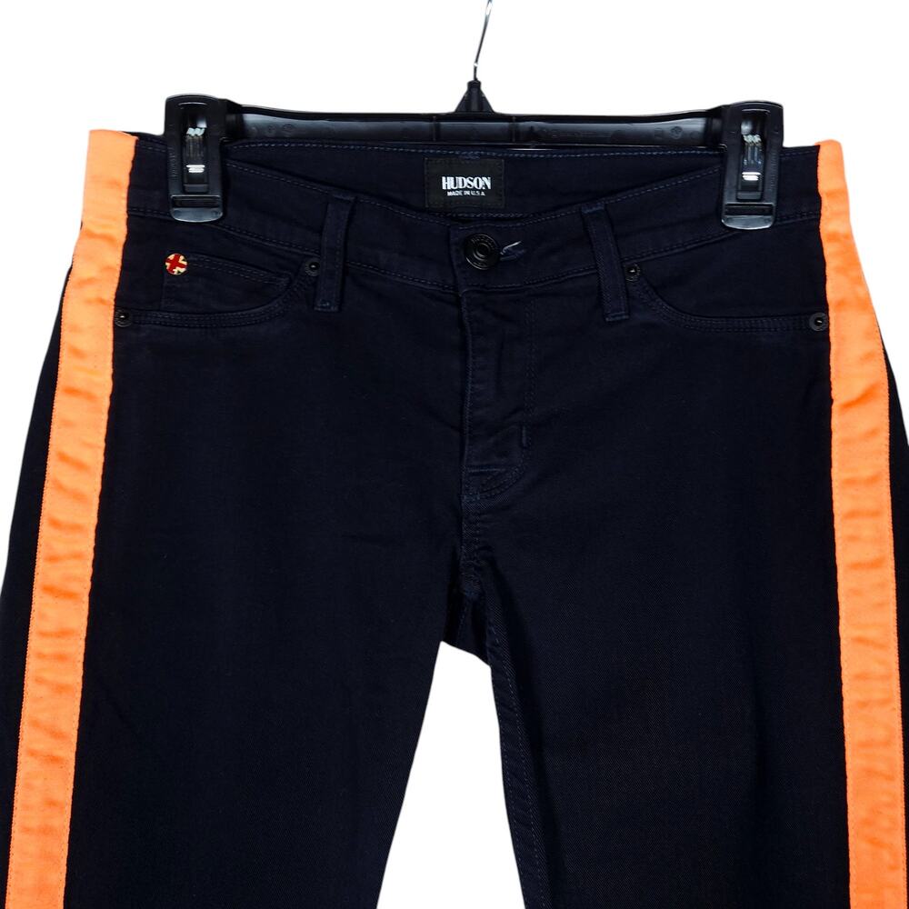 Hudson Lou Lou Tuxedo Skinny Jeans 26 Black Orange Stripe Contrast Preppy Bold - Picture 2 of 13